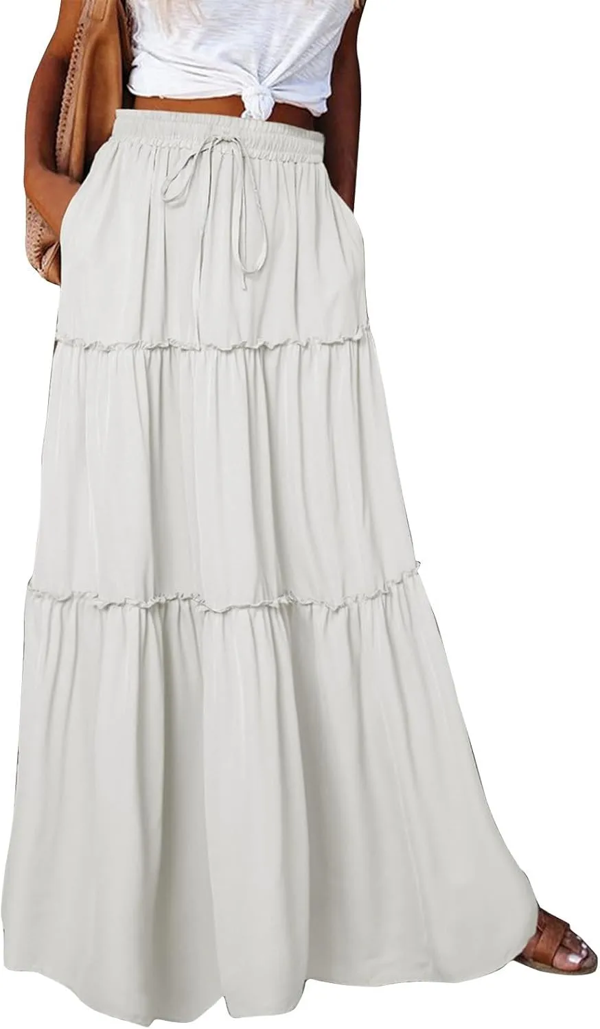 2025 Flowy Maxi Skirts for Women, Trendy Vacation Casual High Waisted Boho Long Skirt