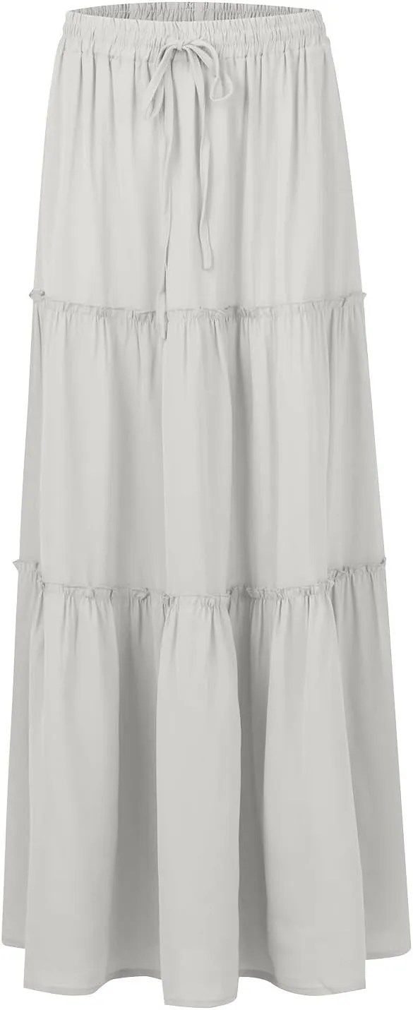 2025 Flowy Maxi Skirts for Women, Trendy Vacation Casual High Waisted Boho Long Skirt