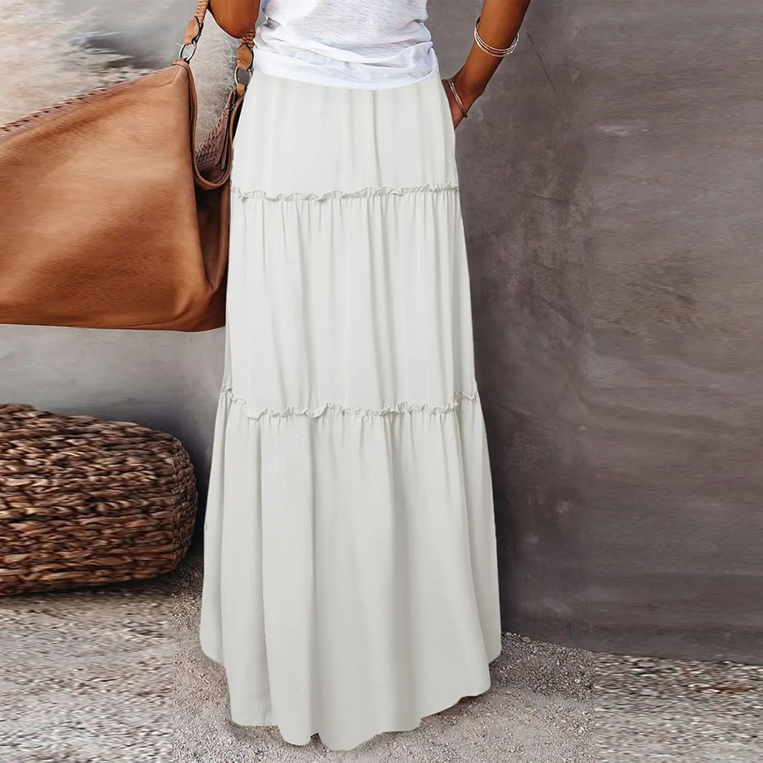 2025 Flowy Maxi Skirts for Women, Trendy Vacation Casual High Waisted Boho Long Skirt