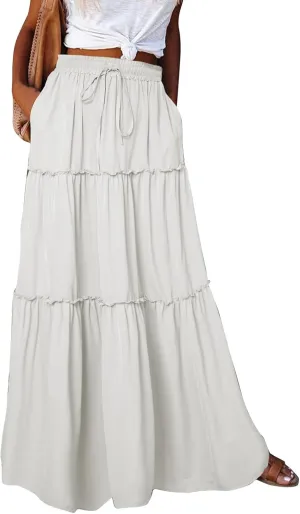 2025 Flowy Maxi Skirts for Women, Trendy Vacation Casual High Waisted Boho Long Skirt