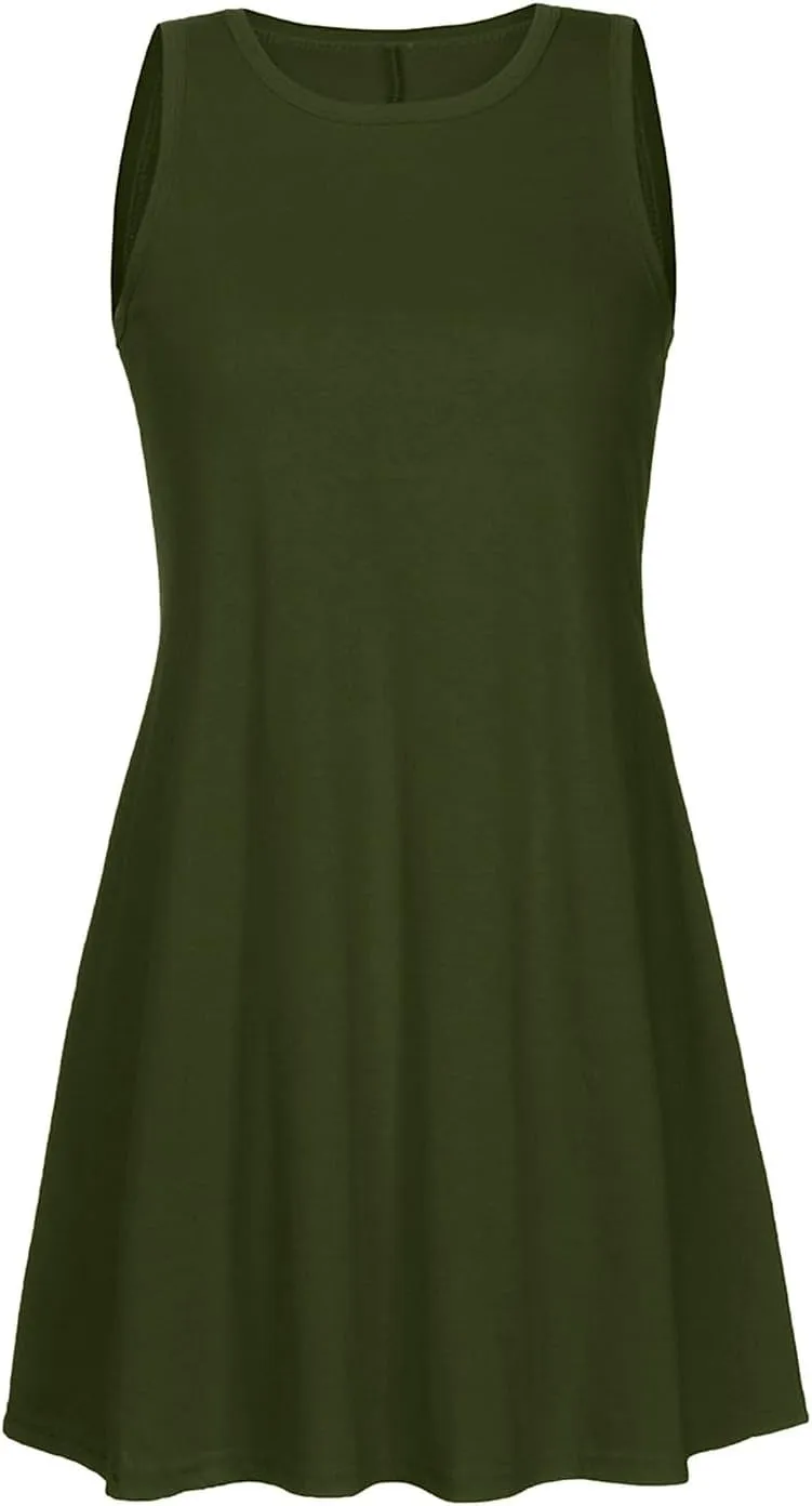2025 Women Casual Pockets Sundress Sleeveless Loose Tank Mini Dress Swing Flowy Beach Sundresses Vacation Outfits