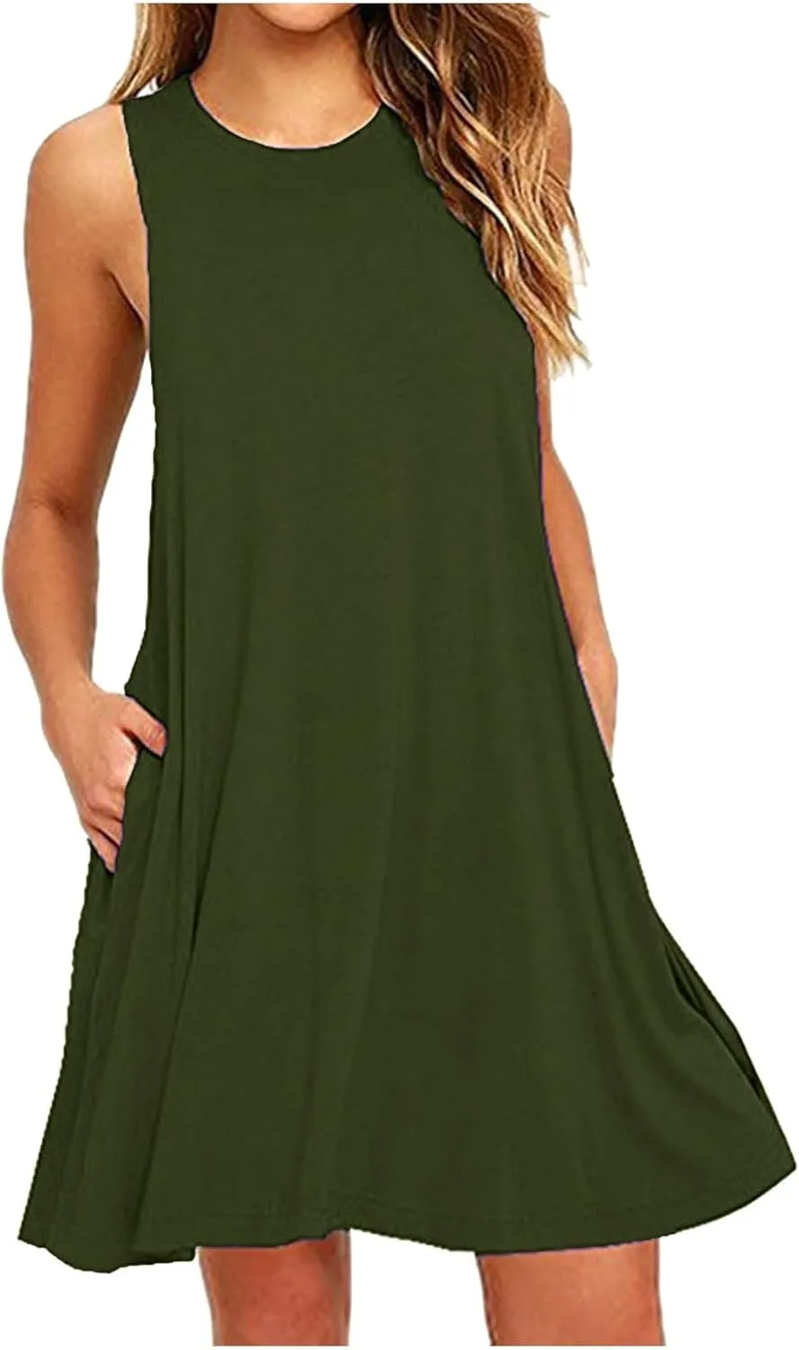2025 Women Casual Pockets Sundress Sleeveless Loose Tank Mini Dress Swing Flowy Beach Sundresses Vacation Outfits