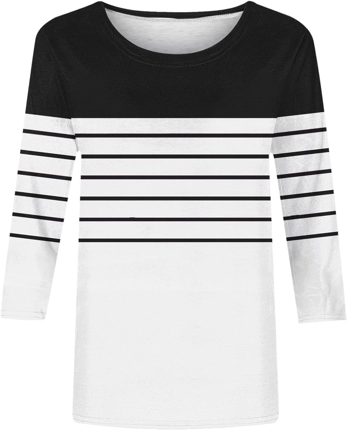 3/4 Length Sleeve Womens Tops Summer Three Quarter Striped Shirts Plus Size Trendy Casual Loose Fit Soft Blouse Tees