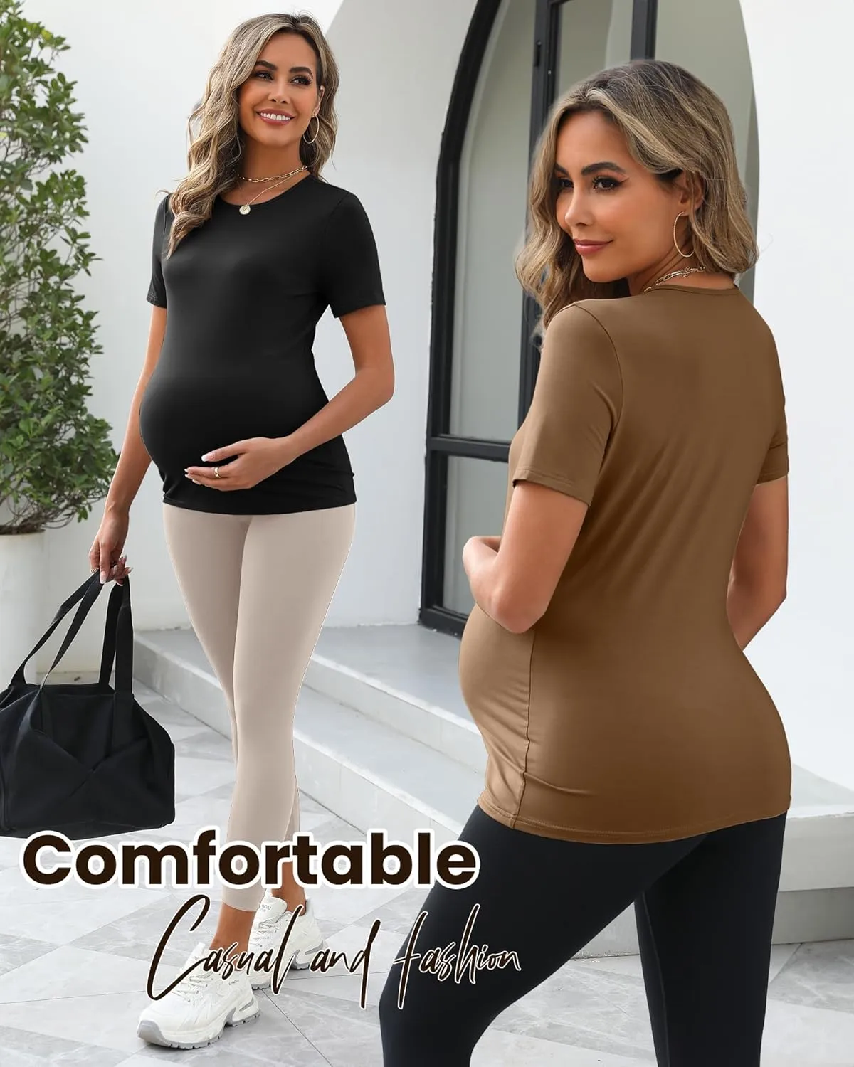 4 Pack Women's Athletic Maternity T-Shirts,Short Sleeve Yoga Gym Pregnancy Tops Casual Summer Crew Neck Tees Blouse