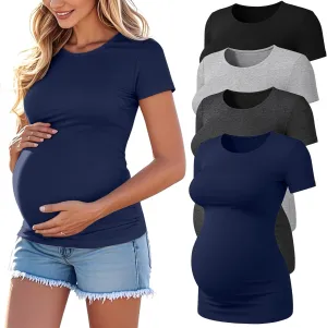 4 Pack Women's Athletic Maternity T-Shirts,Short Sleeve Yoga Gym Pregnancy Tops Casual Summer Crew Neck Tees Blouse