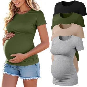 4 Pack Women's Athletic Maternity T-Shirts,Short Sleeve Yoga Gym Pregnancy Tops Casual Summer Crew Neck Tees Blouse