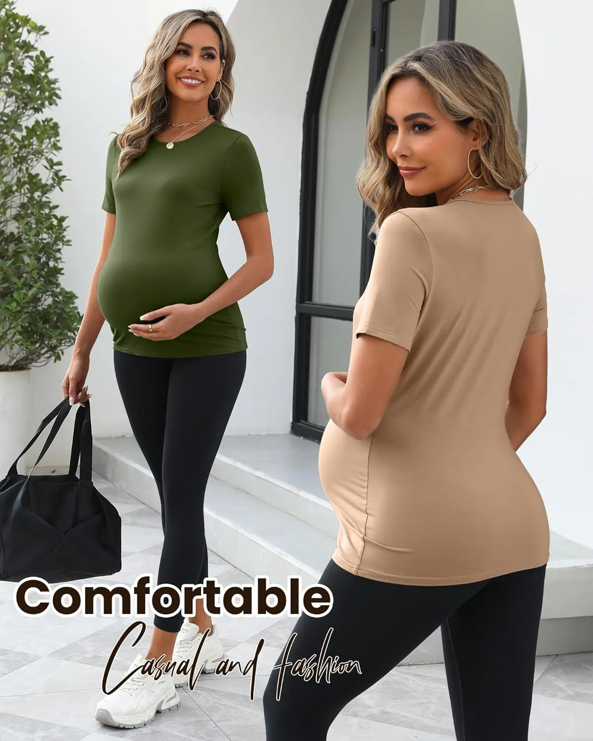 4 Pack Women's Athletic Maternity T-Shirts,Short Sleeve Yoga Gym Pregnancy Tops Casual Summer Crew Neck Tees Blouse