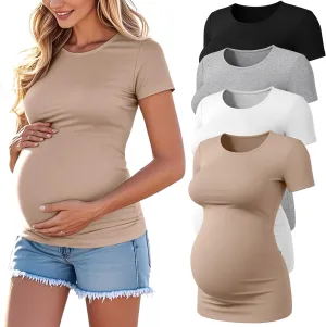 4 Pack Women's Athletic Maternity T-Shirts,Short Sleeve Yoga Gym Pregnancy Tops Casual Summer Crew Neck Tees Blouse