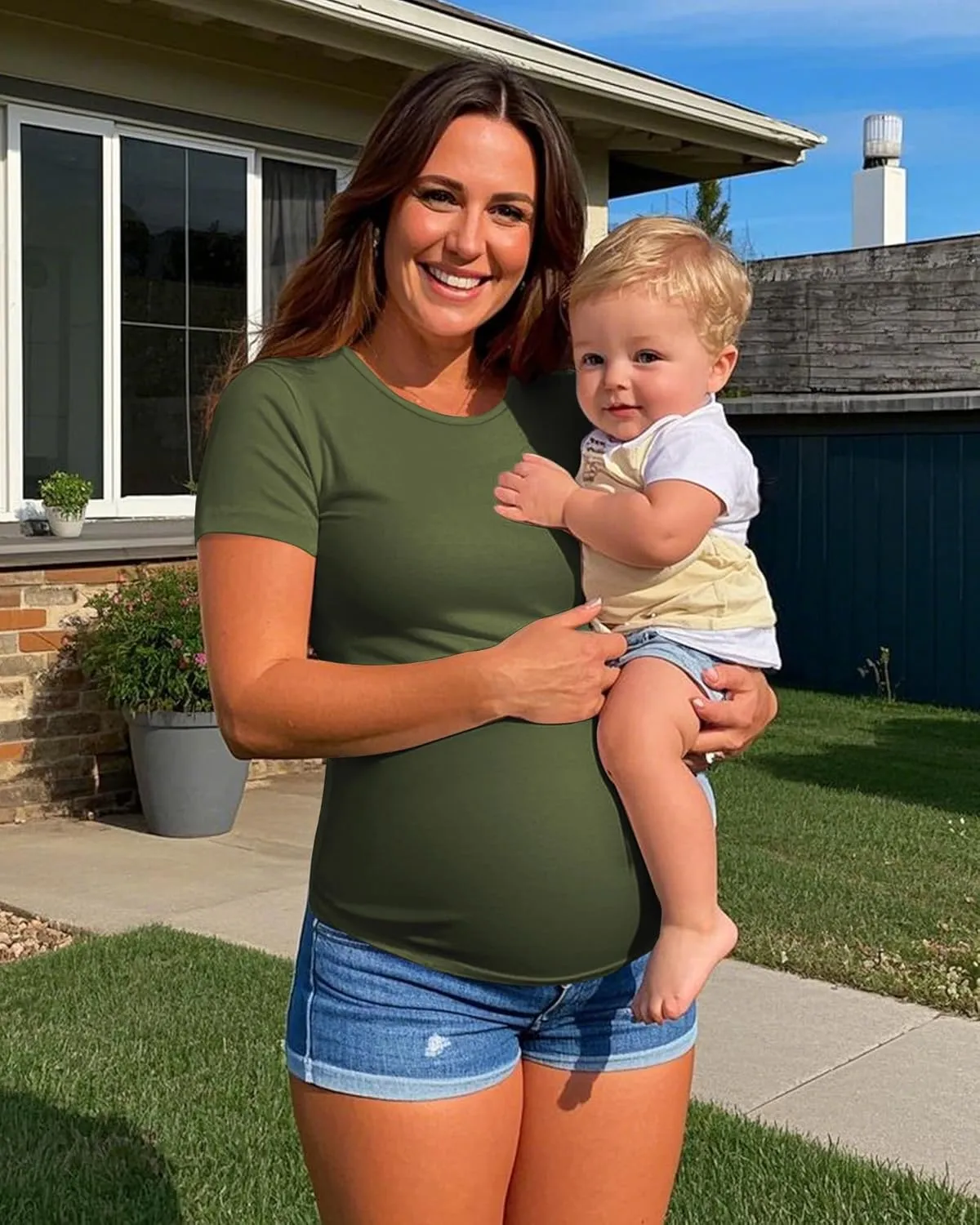 4 Pack Women's Athletic Maternity T-Shirts,Short Sleeve Yoga Gym Pregnancy Tops Casual Summer Crew Neck Tees Blouse