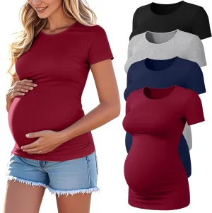 4 Pack Women's Athletic Maternity T-Shirts,Short Sleeve Yoga Gym Pregnancy Tops Casual Summer Crew Neck Tees Blouse