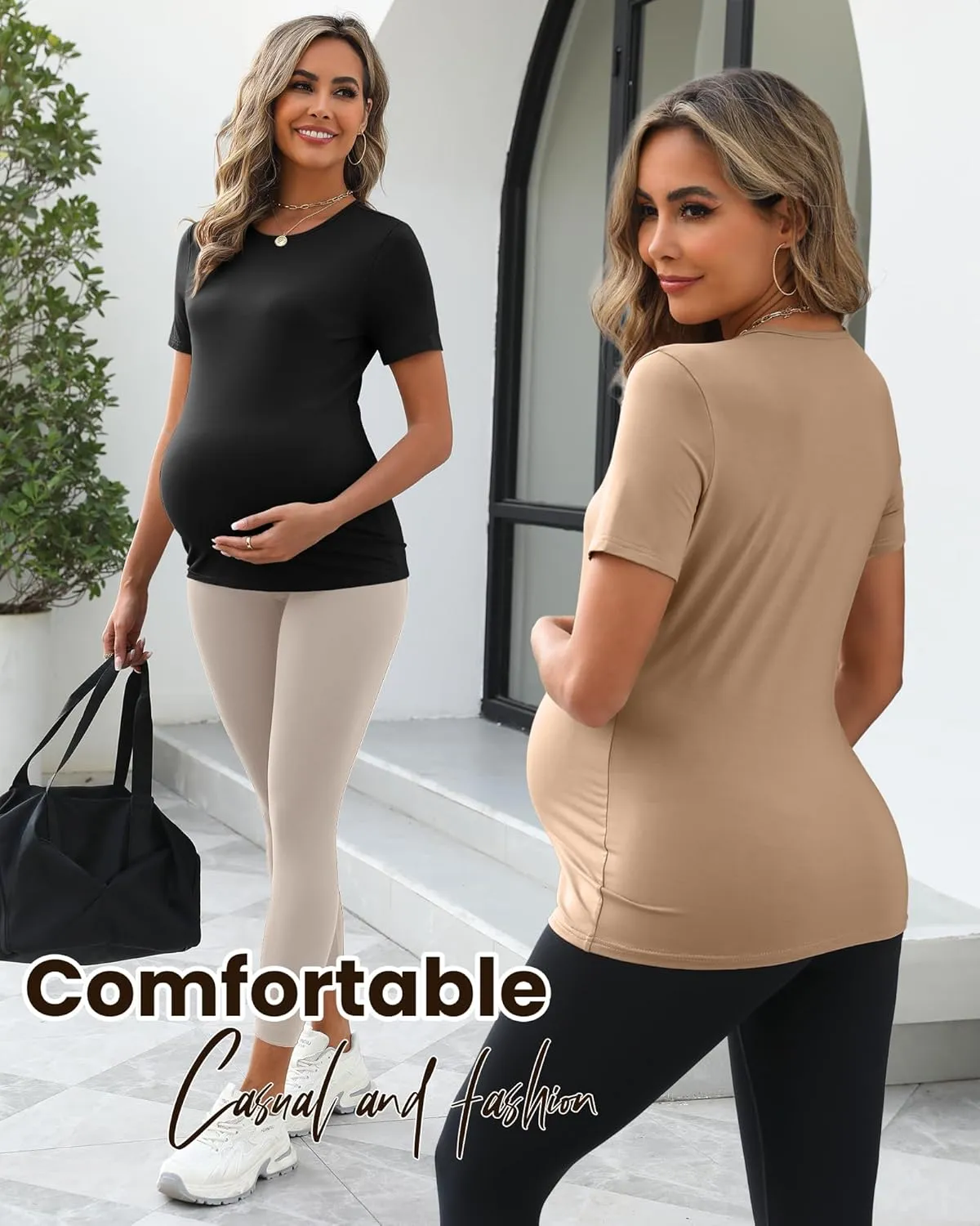 4 Pack Women's Athletic Maternity T-Shirts,Short Sleeve Yoga Gym Pregnancy Tops Casual Summer Crew Neck Tees Blouse
