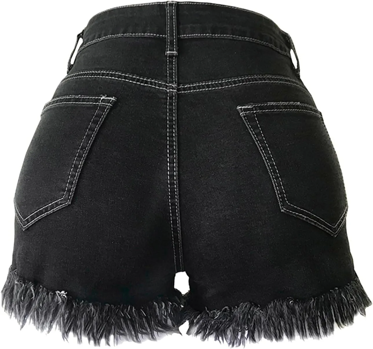 Akklian Women Casual Ripped High Waisted Denim Shorts Stretchy Frayed Raw Hem Jean Shorts Summer Distressed Jeans with Pocket