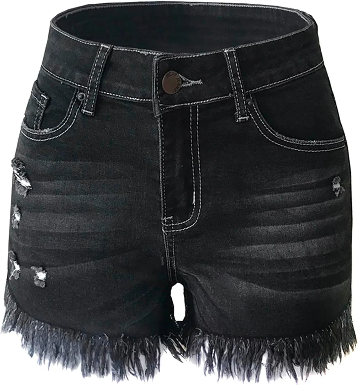 Akklian Women Casual Ripped High Waisted Denim Shorts Stretchy Frayed Raw Hem Jean Shorts Summer Distressed Jeans with Pocket