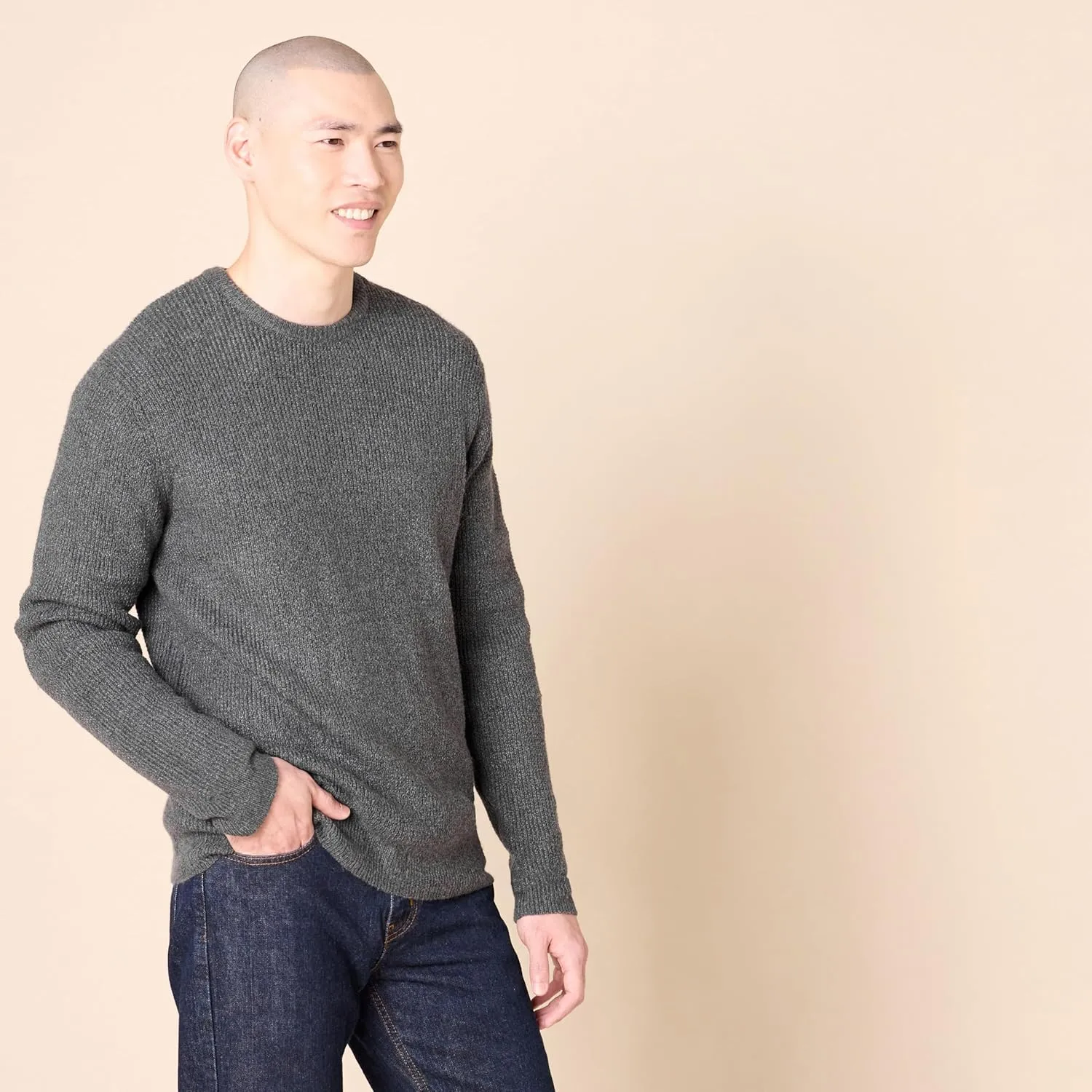 Amazon Essentials Men's Long-Sleeve Soft Touch Waffle Stitch Crewneck Sweater