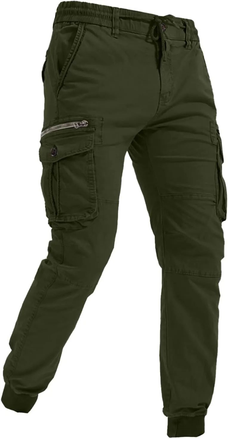 Athletic Pants for Men Color Leggings Casual Men's Trousers Pants Tooling Solid Multi-Pocket Tapered Athletic