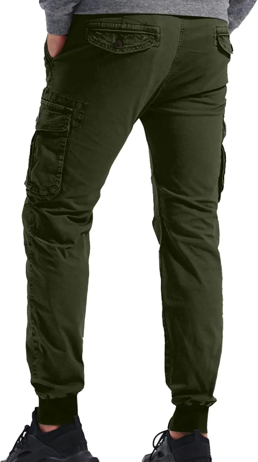 Athletic Pants for Men Color Leggings Casual Men's Trousers Pants Tooling Solid Multi-Pocket Tapered Athletic