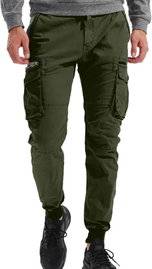 Athletic Pants for Men Color Leggings Casual Men's Trousers Pants Tooling Solid Multi-Pocket Tapered Athletic