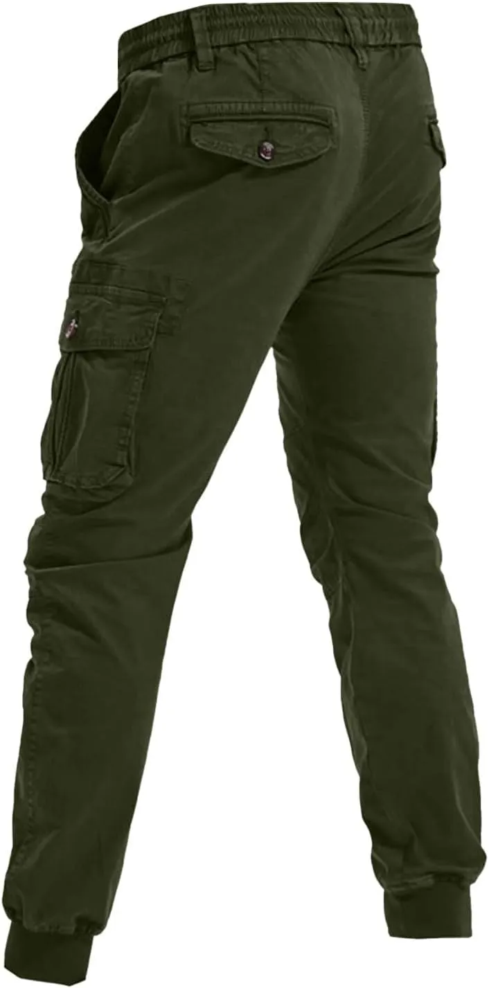 Athletic Pants for Men Color Leggings Casual Men's Trousers Pants Tooling Solid Multi-Pocket Tapered Athletic