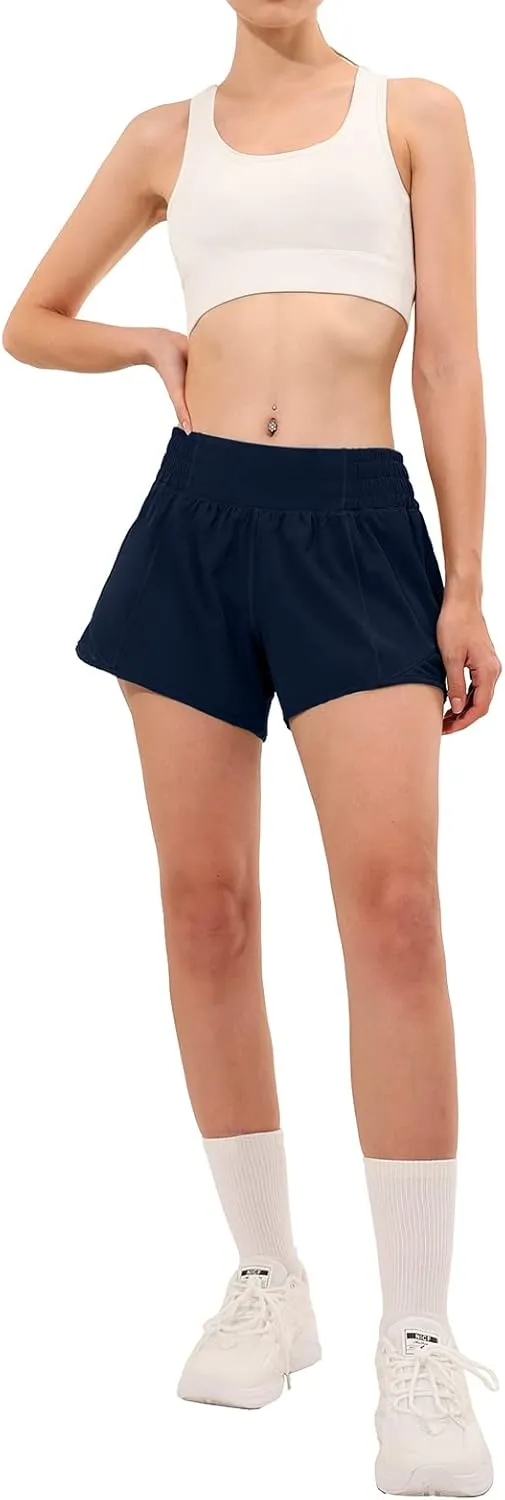 Aurefin High Waisted Athletic Shorts for Women, Womens Plus Size Running Workout Shorts with Liner and Zip Pocket 4 inch