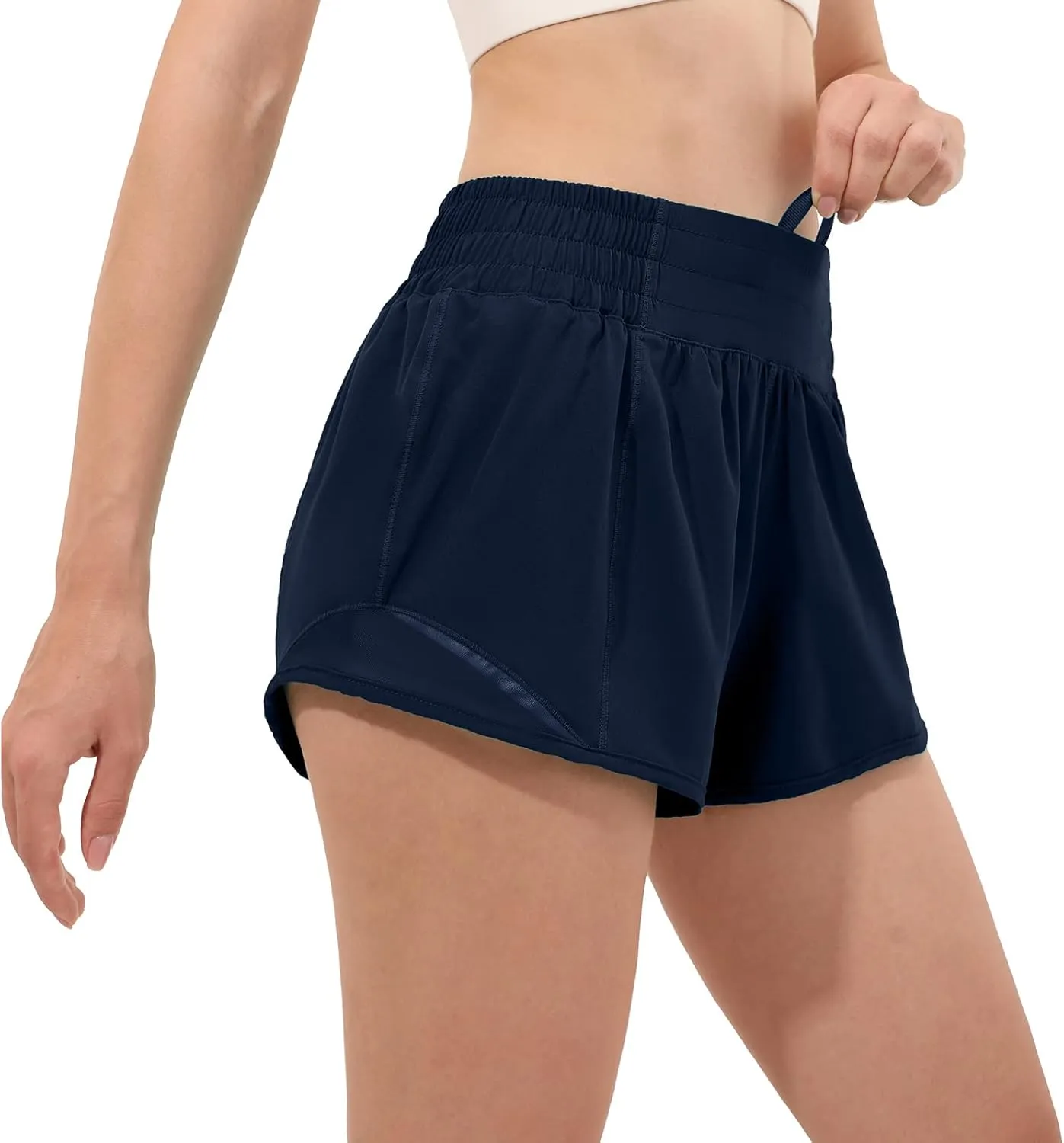 Aurefin High Waisted Athletic Shorts for Women, Womens Plus Size Running Workout Shorts with Liner and Zip Pocket 4 inch