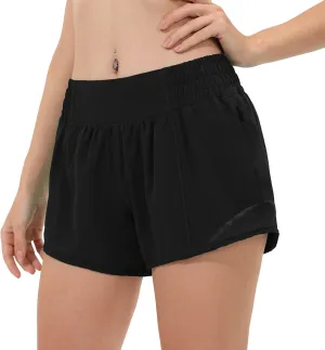Aurefin High Waisted Athletic Shorts for Women, Womens Plus Size Running Workout Shorts with Liner and Zip Pocket 4 inch