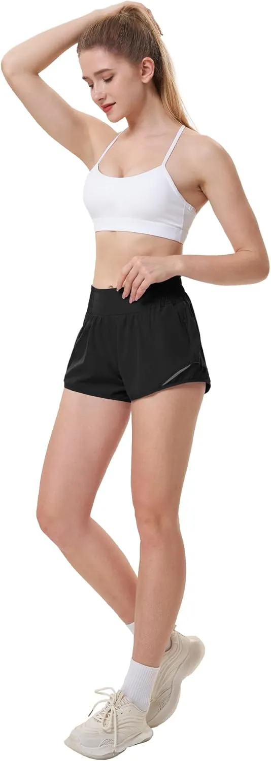 Aurefin High Waisted Athletic Shorts for Women, Womens Plus Size Running Workout Shorts with Liner and Zip Pocket 4 inch