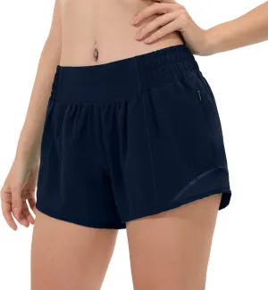 Aurefin High Waisted Athletic Shorts for Women, Womens Plus Size Running Workout Shorts with Liner and Zip Pocket 4 inch