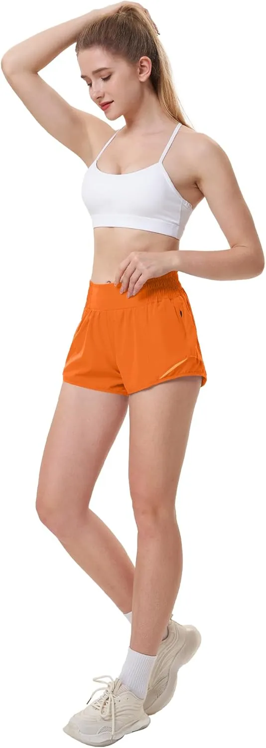 Aurefin High Waisted Athletic Shorts for Women, Womens Plus Size Running Workout Shorts with Liner and Zip Pocket 4 inch