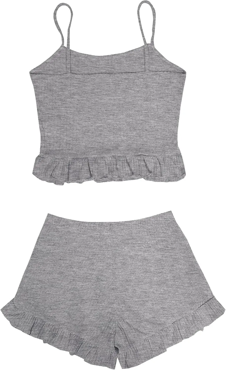 Avanova Women Ruffle Ribbed Knit Pajama Set Cami Top Shorts 2 Piece Sleepwear Set