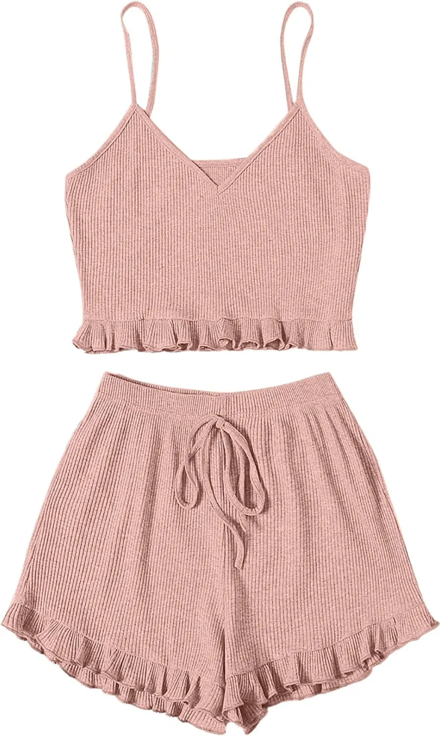 Avanova Women Sexy 2 Piece Pajama Set Ruffle Trim Cami Top and Shorts Sleepwear Set