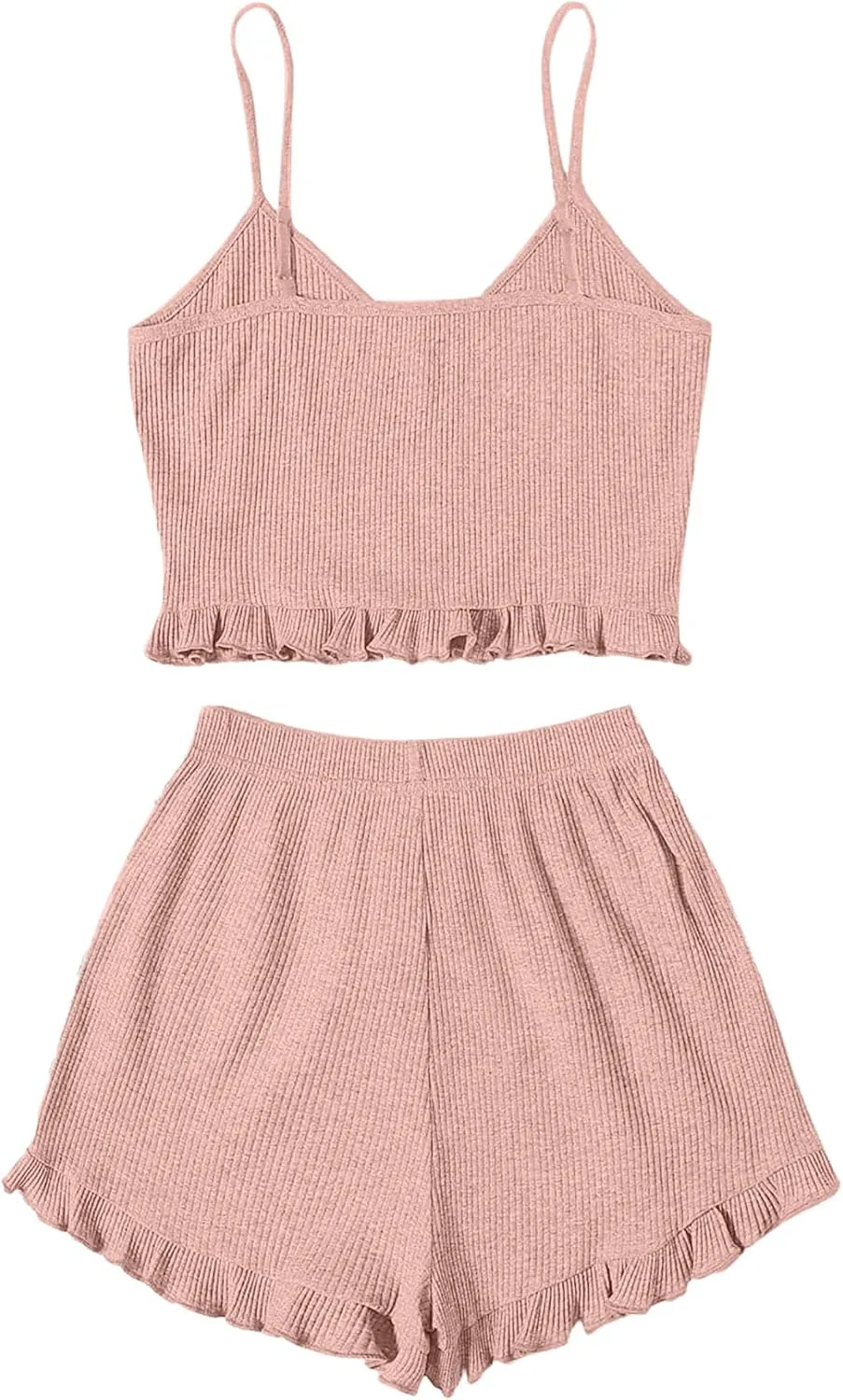 Avanova Women Sexy 2 Piece Pajama Set Ruffle Trim Cami Top and Shorts Sleepwear Set