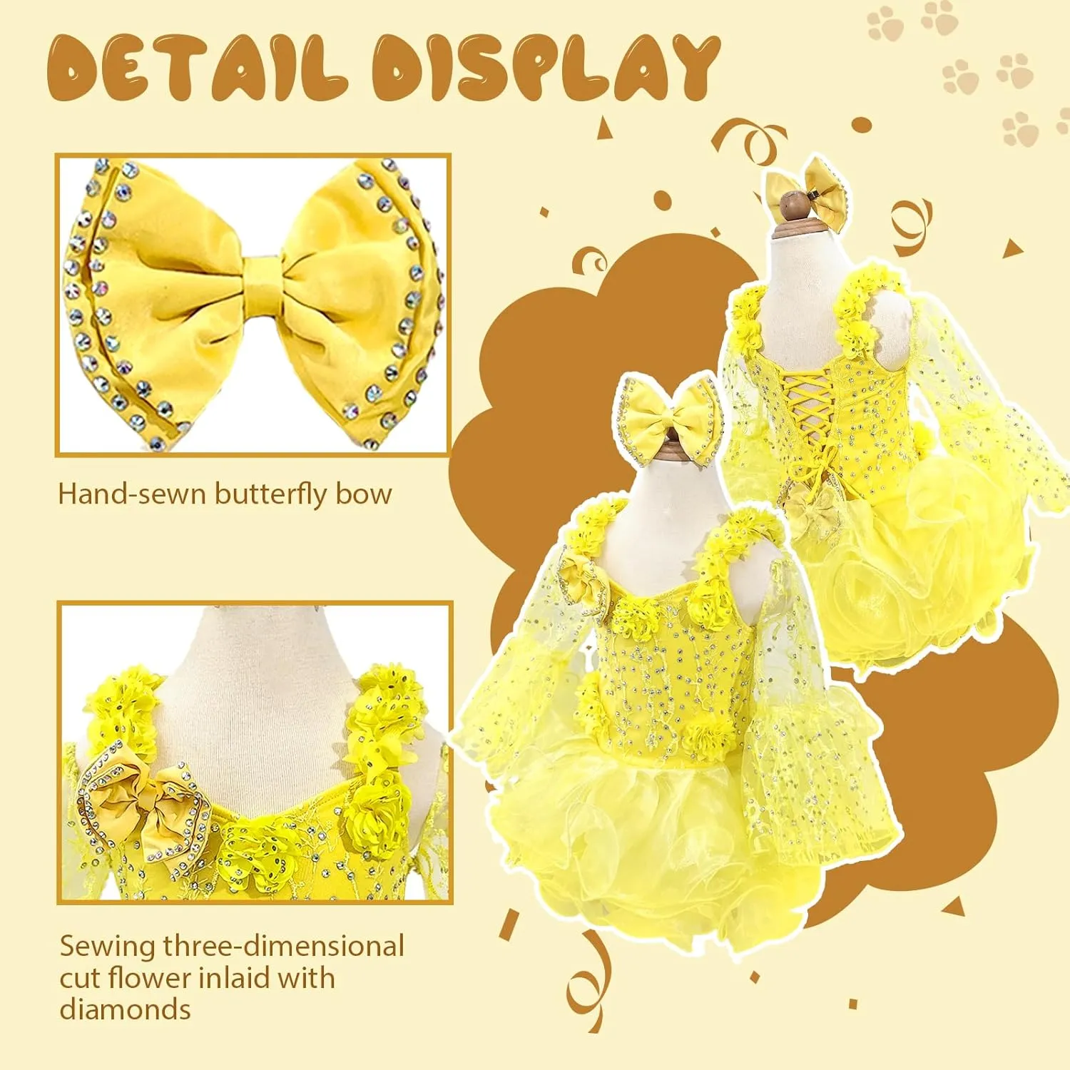 Baby Girls Handmade Beaded Dresses Pageant Dress Birthday Dresses infent Princess Dress