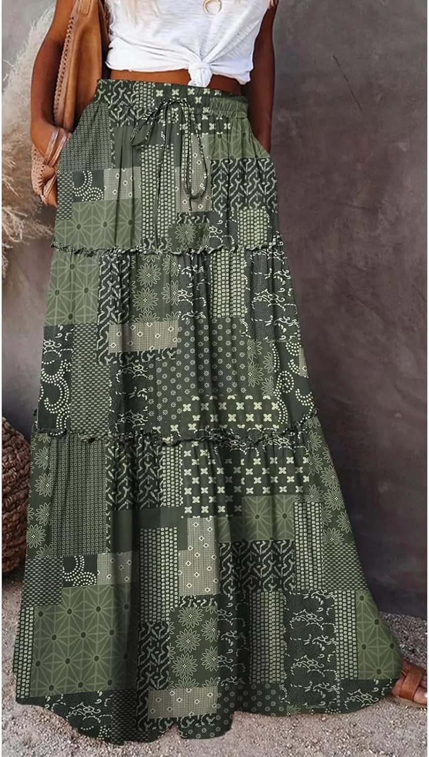 Beach Skirts for Women, Vacation Casual Maxi Boho Flowy Trendy Womens Skirts