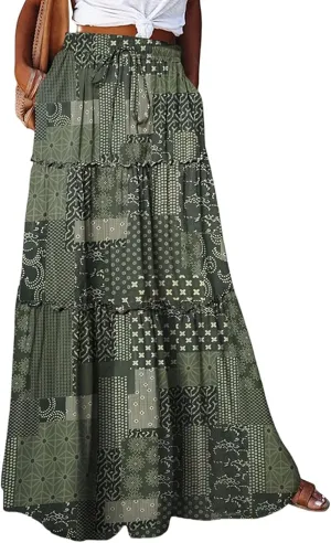 Beach Skirts for Women, Vacation Casual Maxi Boho Flowy Trendy Womens Skirts