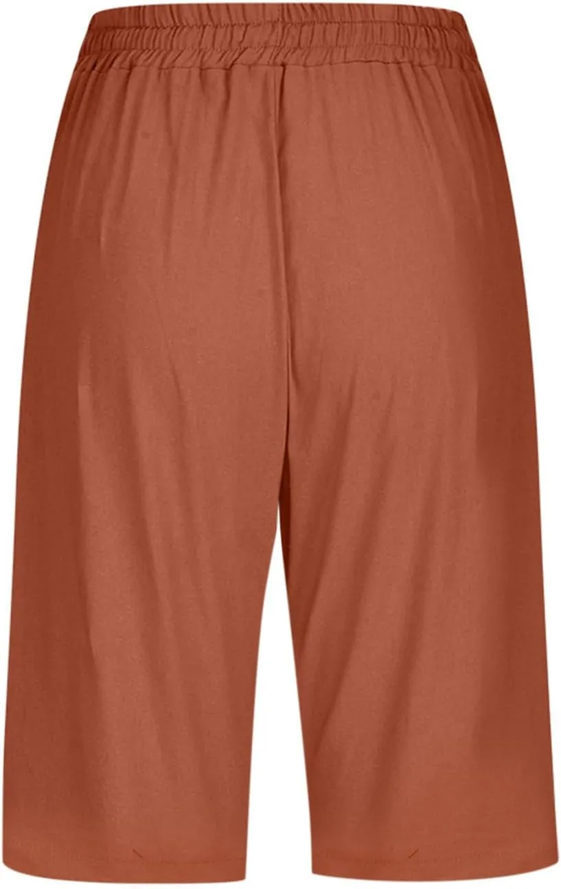 Bermuda Shorts for Women Elastic Drawstring High Waisted Outdoor Cargo Pants Casual Lightweight Hiking Pants