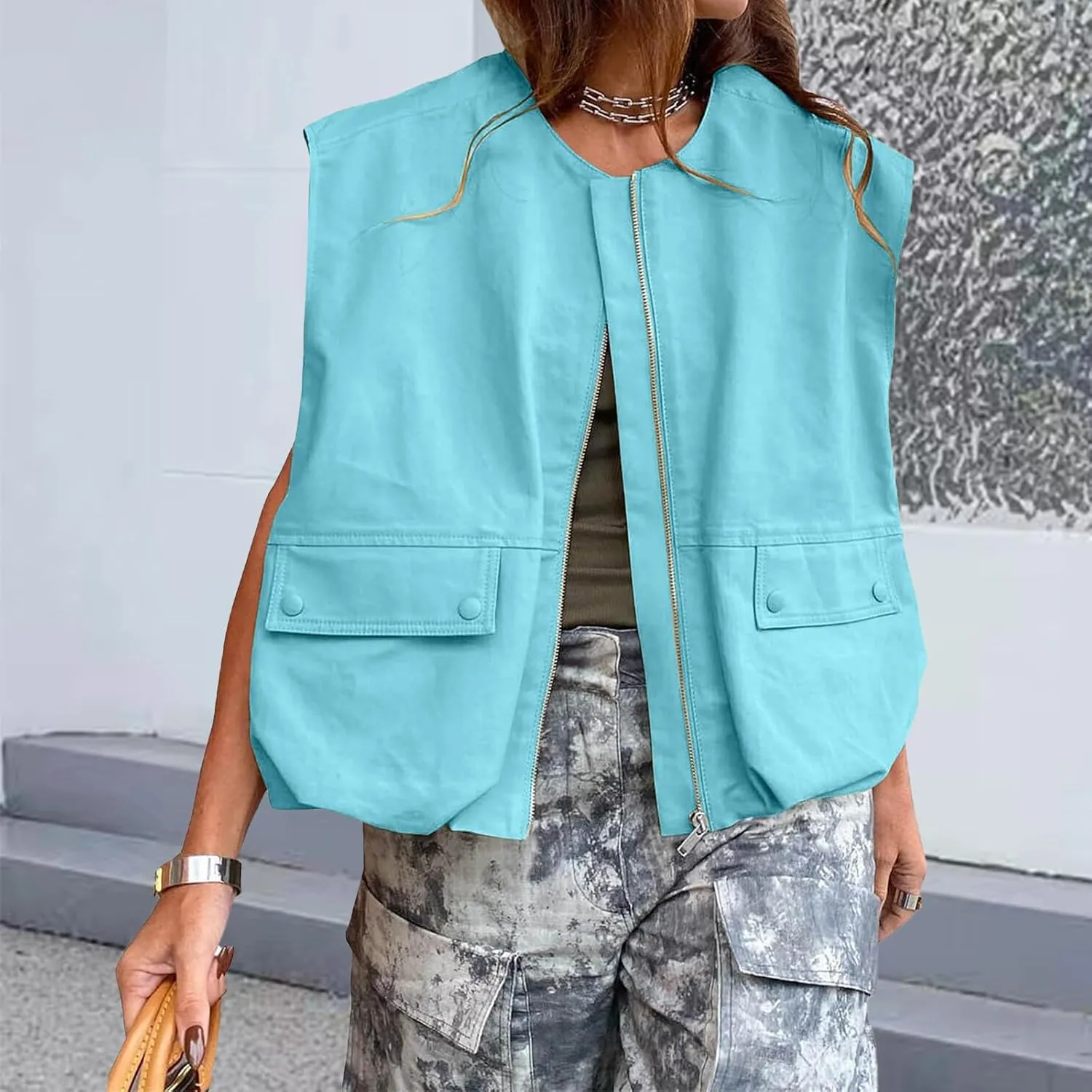 Blazers for Women Business Casual Sleeveless Zipper Tops Plus Size Fashion Cardigans with Pocket Summer Coat 2025
