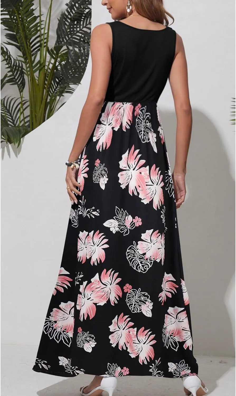 Bluetime Women's Summer Boho Sleeveless Floral Print Tank Long Maxi Dress (S-3XL)