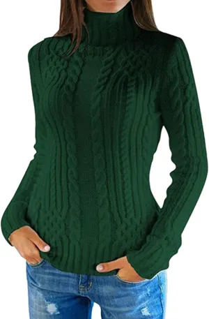 Cable Knit Sweater Women Casual Turtleneck Sweater Long Sleeve Pullover Tops Slim Fit Sweatshirts Tunic Tops