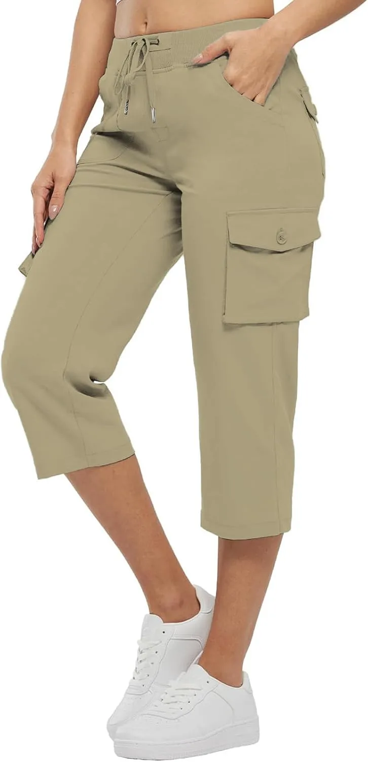 Cargo Capris for Women Casual Summer Drawstring Waisted Hiking Jogger Capris Dressy Lightweight Loose Fit Cargo Pants