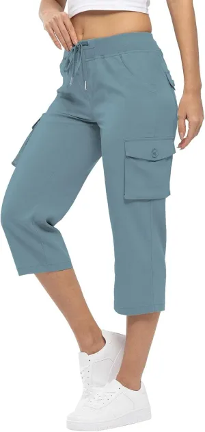 Cargo Capris for Women Casual Summer Drawstring Waisted Hiking Jogger Capris Dressy Lightweight Loose Fit Cargo Pants