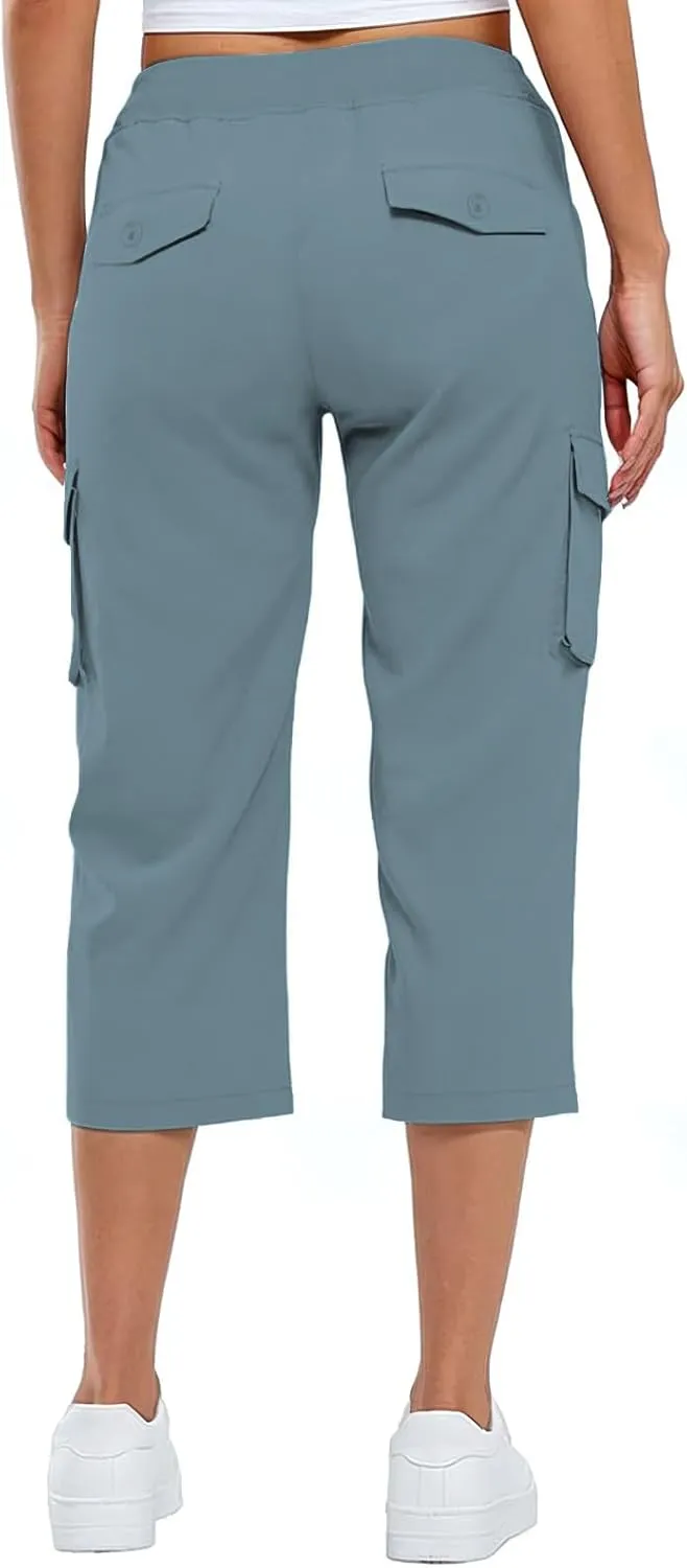 Cargo Capris for Women Casual Summer Drawstring Waisted Hiking Jogger Capris Dressy Lightweight Loose Fit Cargo Pants