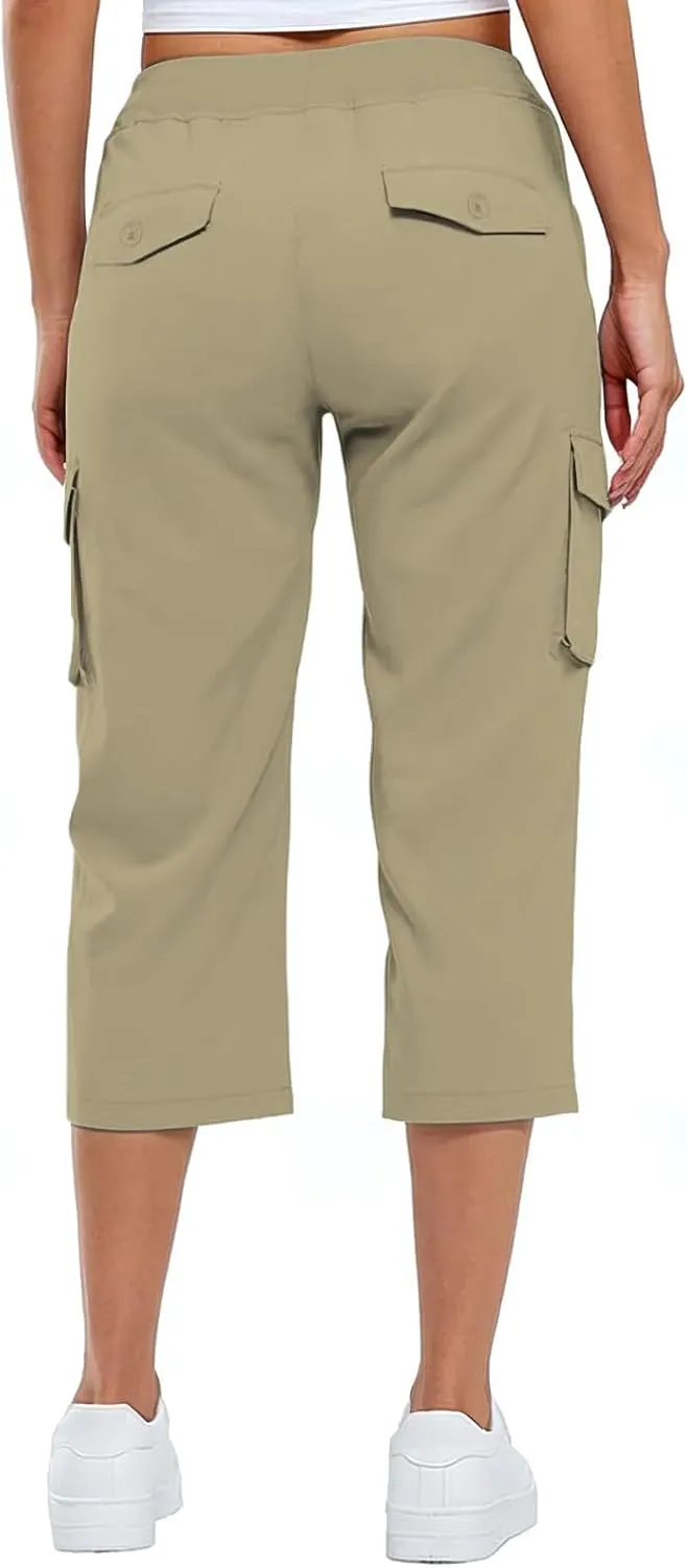 Cargo Capris for Women Casual Summer Drawstring Waisted Hiking Jogger Capris Dressy Lightweight Loose Fit Cargo Pants