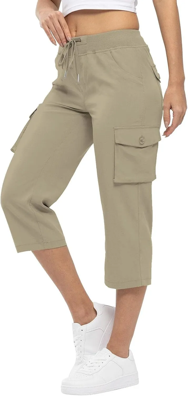Cargo Capris for Women Casual Summer Drawstring Waisted Hiking Jogger Capris Dressy Lightweight Loose Fit Cargo Pants