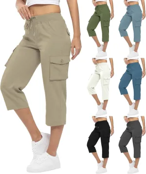 Cargo Capris for Women Casual Summer Drawstring Waisted Hiking Jogger Capris Dressy Lightweight Loose Fit Cargo Pants