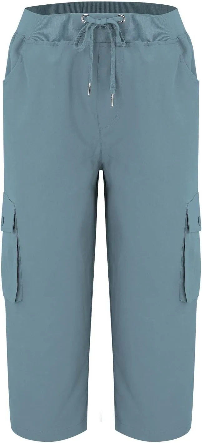 Cargo Capris for Women Casual Summer Drawstring Waisted Hiking Jogger Capris Dressy Lightweight Loose Fit Cargo Pants
