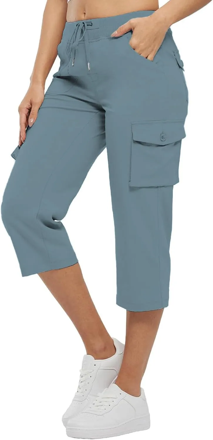 Cargo Capris for Women Casual Summer Drawstring Waisted Hiking Jogger Capris Dressy Lightweight Loose Fit Cargo Pants