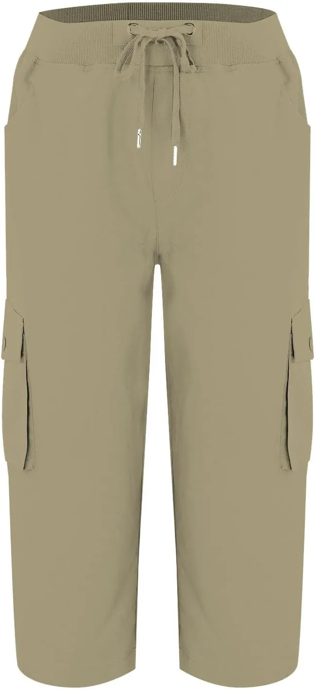Cargo Capris for Women Casual Summer Drawstring Waisted Hiking Jogger Capris Dressy Lightweight Loose Fit Cargo Pants