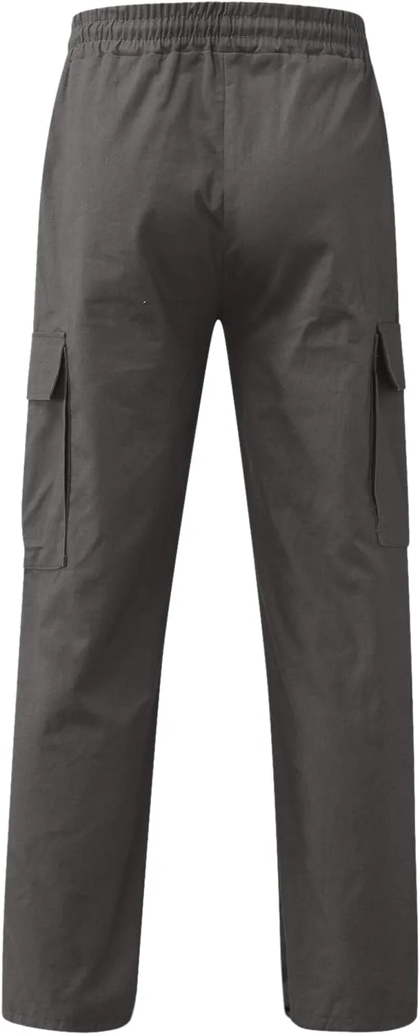 Cargo Work Pant Men's Elastic Waist Casual Cargo Chino Pants Running Workout Sweatpants Loose Fit Joggers
