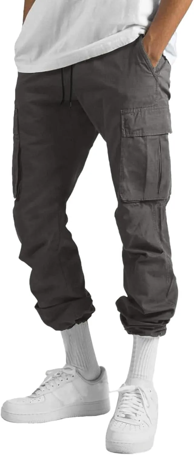 Cargo Work Pant Men's Elastic Waist Casual Cargo Chino Pants Running Workout Sweatpants Loose Fit Joggers