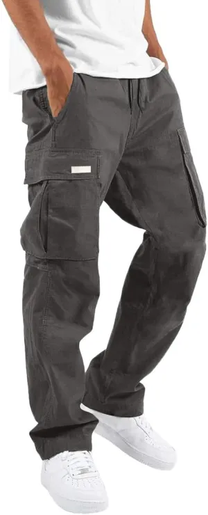 Cargo Work Pant Men's Elastic Waist Casual Cargo Chino Pants Running Workout Sweatpants Loose Fit Joggers